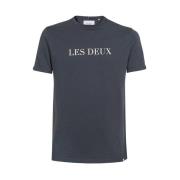 Les Deux Bomull Ribbad Crew T-shirt Blue, Herr