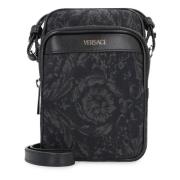 Versace Canvas Crossbody Väska med Läderdetaljer Black, Herr