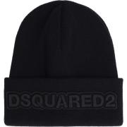 Dsquared2 Räfflad stickad mössa med broderad logotyp Black, Herr