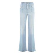 Victoria Beckham Flare jeans med läder logotyp Blue, Dam