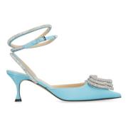 Mach & Mach Satin Slingback Pumps med Rhinestone Dekoration Blue, Dam