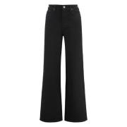 Calvin Klein Stiliga Wide-leg Jeans med Metallnitar Black, Dam