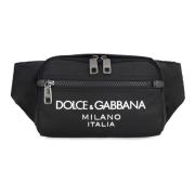 Dolce & Gabbana Nylon Bältesväska med Lärdetaljer Black, Herr