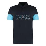 Hugo Boss Ribbad bomullspolotröja med sidslitsar Blue, Herr