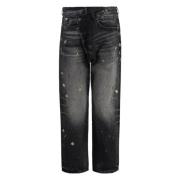 R13 Straight-leg jeans med färgstänk Black, Dam