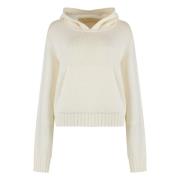 Palm Angels Lyxig Stickad Hoodie med Ribbade Kanter Beige, Dam