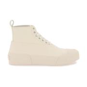 Jil Sander Läder High-Top Sneakers med Suede Panel White, Dam