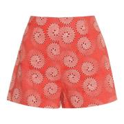 Staud Tryckta Linne Bomull Shorts Red, Dam