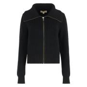 Michael Kors Räfflad Stickad Dragkedja Cardigan Black, Dam