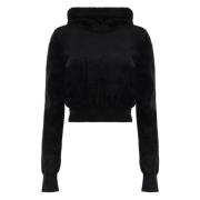 Alexander Wang Logo Print Hoodie med Elastiska Manschetter Black, Dam