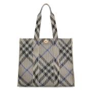 Burberry Check Motif Canvas Tote Bag Gray, Dam