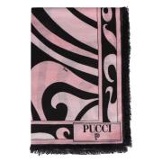 Emilio Pucci Multifärgad Tryckt Sidenscarf med Fransad Kant Pink, Dam