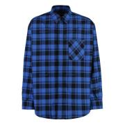 Off White Check Motif Bomull Overshirt Blue, Herr