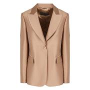 Alberta Ferretti Satin Blazer med Reverskrage Beige, Dam