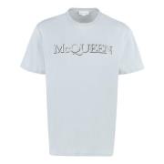 Alexander McQueen Bomull T-shirt med Logo Blue, Herr