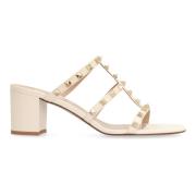 Valentino Studded Läder Slides Beige, Dam