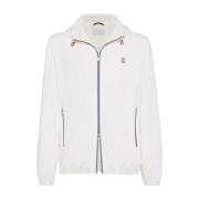 Brunello Cucinelli Vit Dragkedja Huva Kappa White, Herr