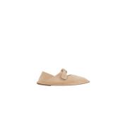 Hereu Beige Mocka Ballerina Flats med Rosett Beige, Dam