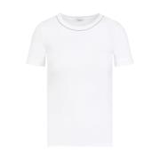 Peserico Vit Ribbad Bomull T-shirt White, Dam