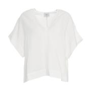 8PM Vit Linne Blandning V-Ringad T-Shirt White, Dam