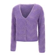 Kaos Lila Mohair-Blandad Cardigan med Lurex Purple, Dam