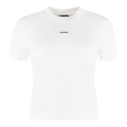 Jacquemus Räfflad crew-neck T-shirt i bomullsblandning White, Dam