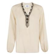 Bazar Deluxe Långärmad Knutblus Beige, Dam