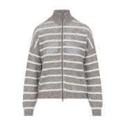 Brunello Cucinelli Nutshell Zip Up Cardigan Beige, Dam