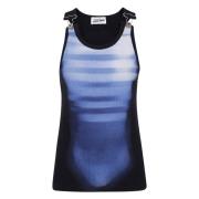 Jean Paul Gaultier Ribbad tanktop med 'Le Male' tryck Blue, Dam