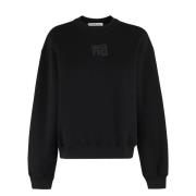 T by Alexander Wang Terry Crew Sweatshirt med Puff Paint Logo Black, D...