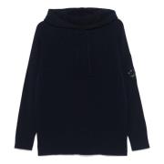 C.p. Company Linsdetalj Lambswool Hoodie Blue, Herr