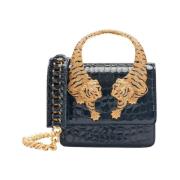 Roberto Cavalli Krokodil Roar Väska med Tigerhandtag Blue, Dam