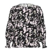 Kaffe Curve Grafiska Stryk Blus Multicolor, Dam