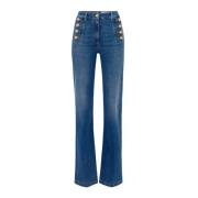 Elisabetta Franchi Flared High Waist Sailor Button Jeans Blue, Dam