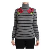 Dolce & Gabbana Grå Blommig Turtlenecktröja Gray, Dam