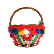 Dolce & Gabbana Exotisk Beige Halm & Päls Pom Pom Tote Multicolor, Dam