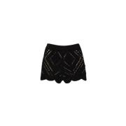 Twinset Stickade shorts med diamantmönster Black, Dam