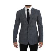 Dolce & Gabbana Elegant blå rutig slim fit blazer Blue, Herr