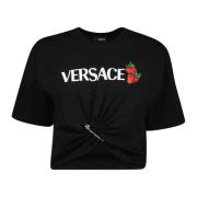 Versace Modern jordgubbsmönster crop top Black, Dam