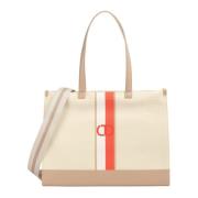 Twinset Canvas Shopper Väska med Logotyptryck Beige, Dam