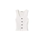 Twinset Vit Stickad Knapp Topp Figursydd Modell White, Dam