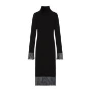 Sportmax Elegant Stickad Klänning med Mesh-ärmar Black, Dam