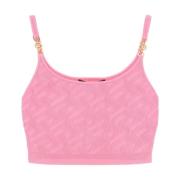 Versace Räfflad Ärmlös Cropped Top med Medusa Detalj Pink, Dam