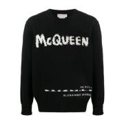 Alexander McQueen Tröja med logotyp och intarsiadesign Black, Herr