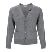 Thom Browne Ull Cardigan med Ribbade Kanter Gray, Herr