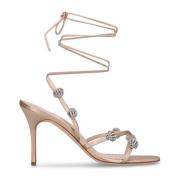 Manolo Blahnik Sandal med kristalldekoration och ankelrem Beige, Dam