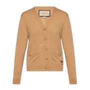 Gucci Ull Logo Cardigan med Horsebit Broderi Brown, Dam