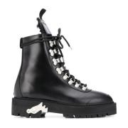 Off White Läder Ankelboots Eco Pälsfoder Black, Dam