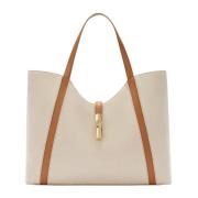 Furla XL hobo väska i canvas och läder Beige, Dam