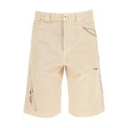 Lanvin Denim Shorts med Broderad Logodetalj Beige, Herr